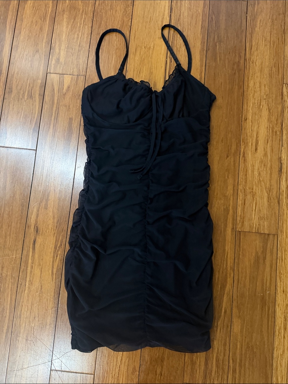 Divided Black Ruched Slip Mini Dress